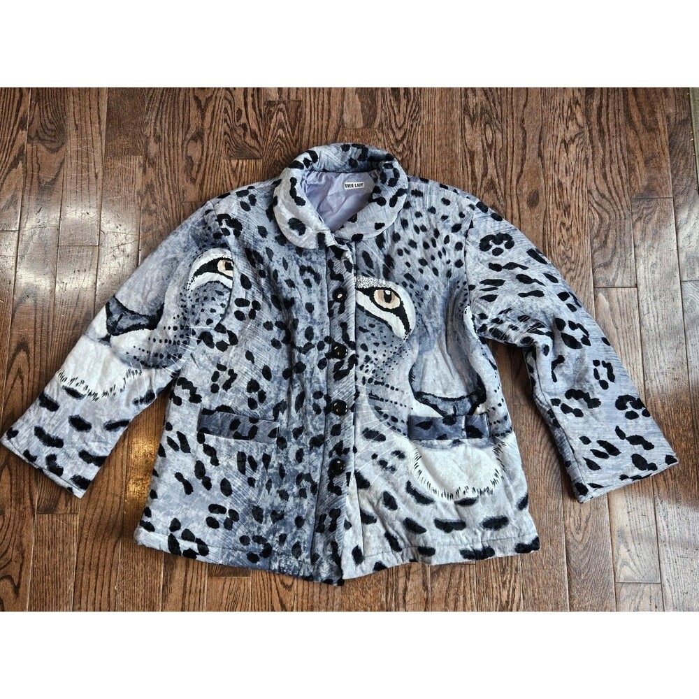 Vintage Snow Leopard Jacket Coat Ever Lady Size Large? Soft Microfiber Feel